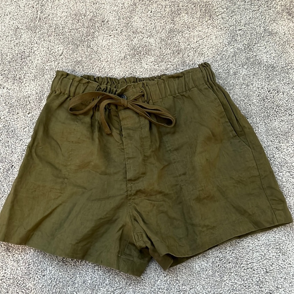 Army green linen shorts